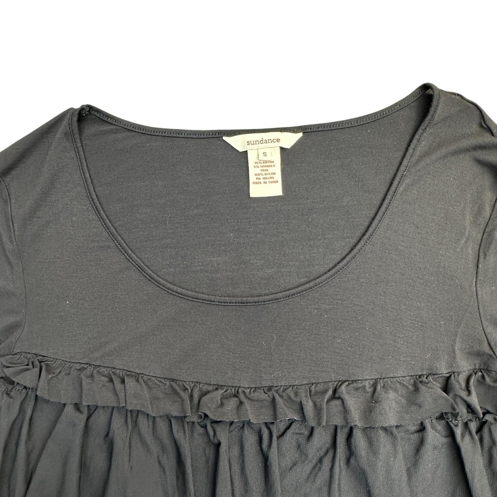 Sundance Blouse Womens Small Black Tiered Ruffle Lace Boho Tunic Top 3/4 Sleeve - Picture 5 of 10